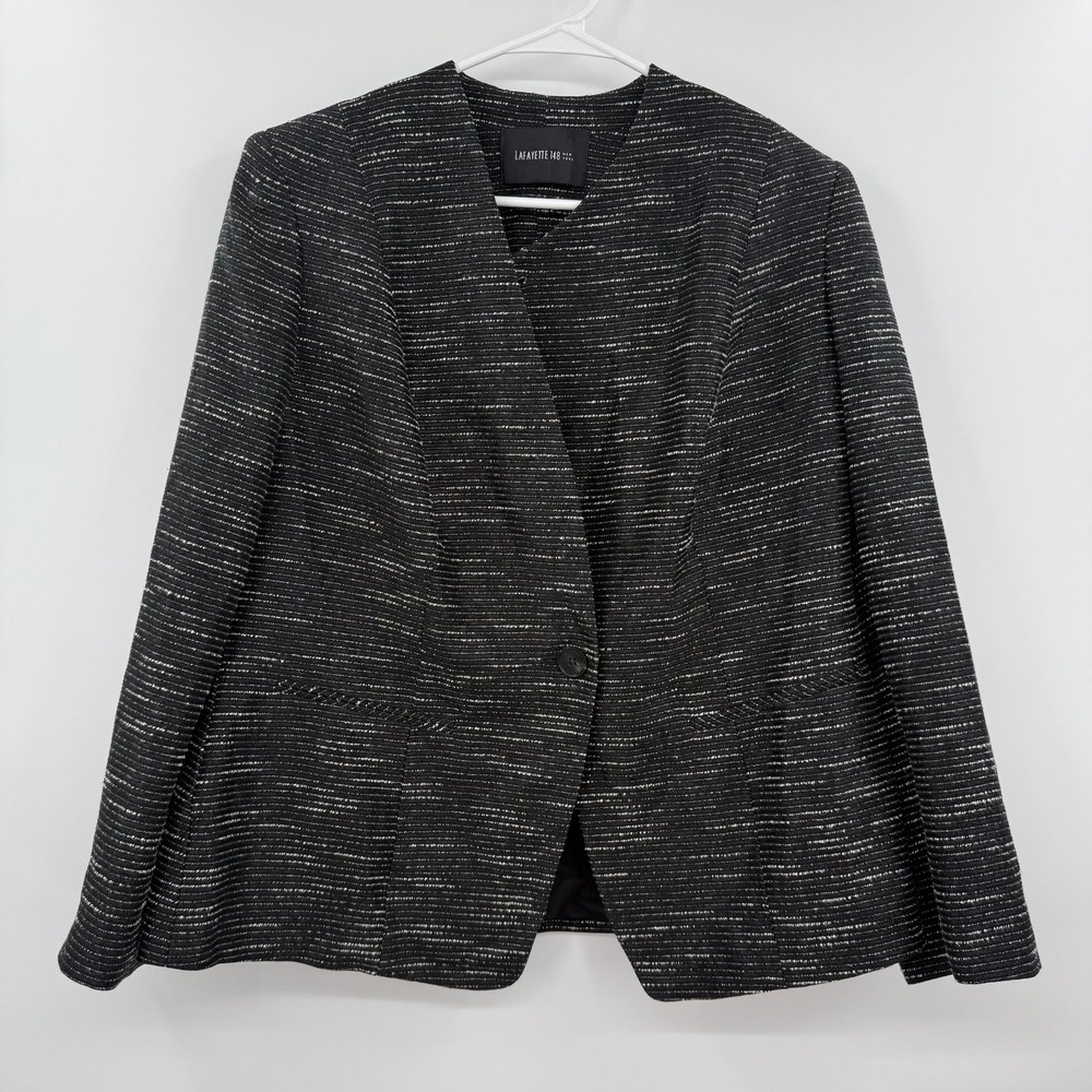 Lafayette 148 New York Blazer Womens 8 Black White Striped‎ Textured Jacket